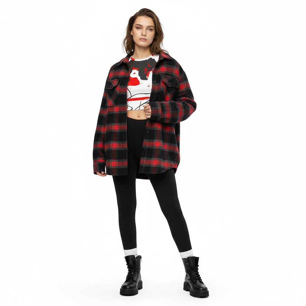Notes on Replay Crop Top with Flannel Shirt