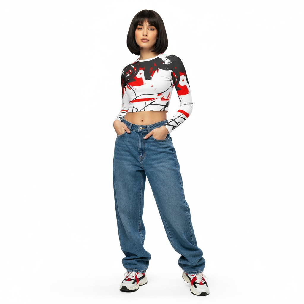 Notes on Replay Crop Top with Low-Rise Jeans
