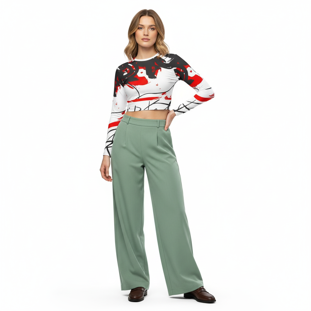 Notes on Replay Crop Top with Wide-Leg Trousers