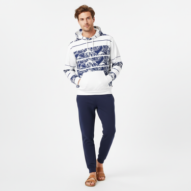 Ocean Wave Stripe Hoodie - Surfer with joggers and sandals