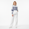 Ocean Wave Stripe Hoodie - White female model with white pants