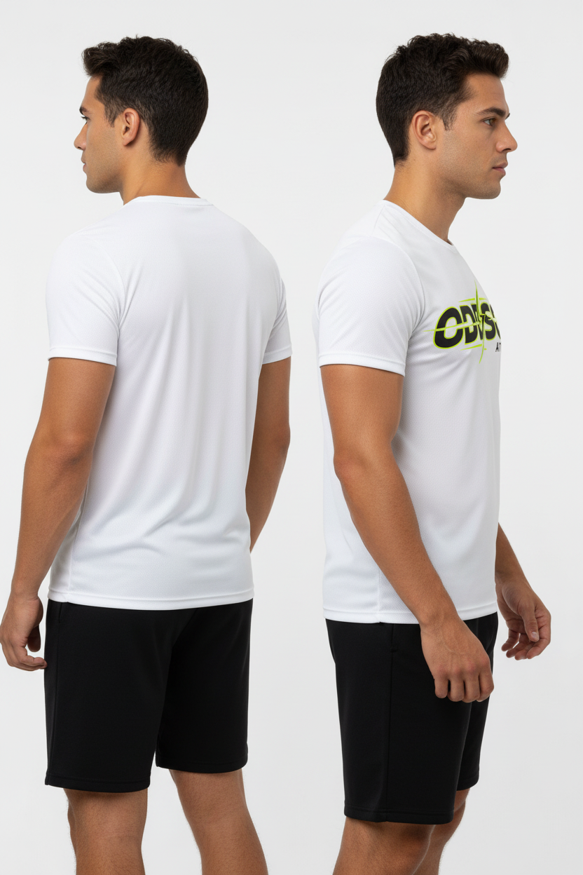 ODEYSON tee with black athletic shorts back