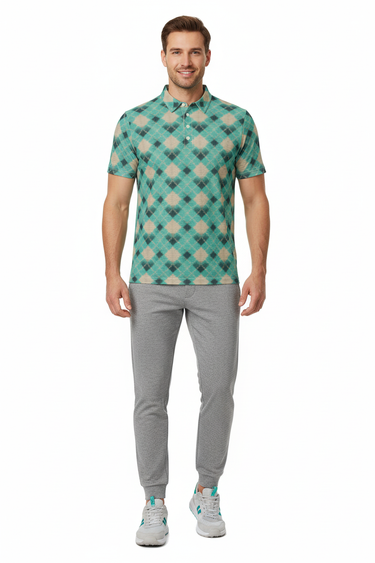 Polo with gray joggers front