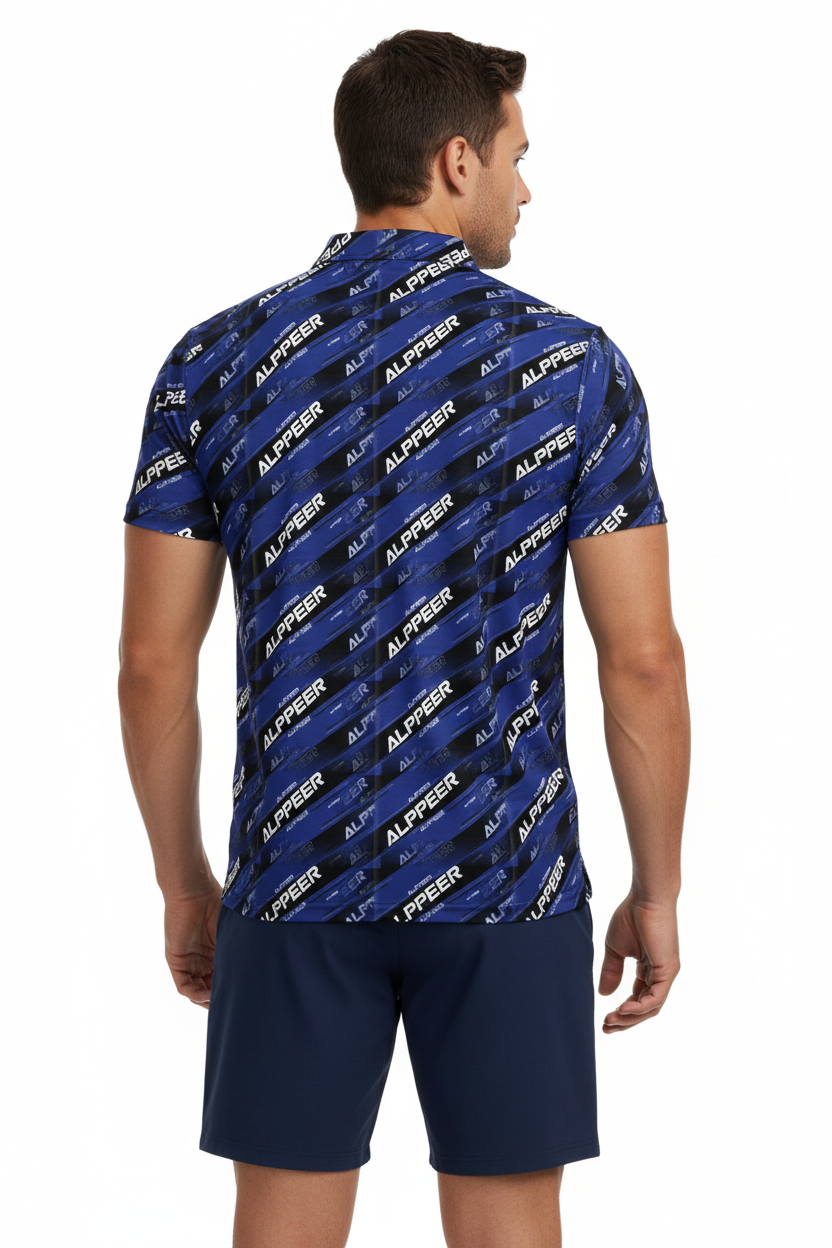 Polo with navy boardshorts back