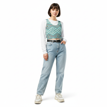 Radiant Vibes Crop Top Layered - Asian Model