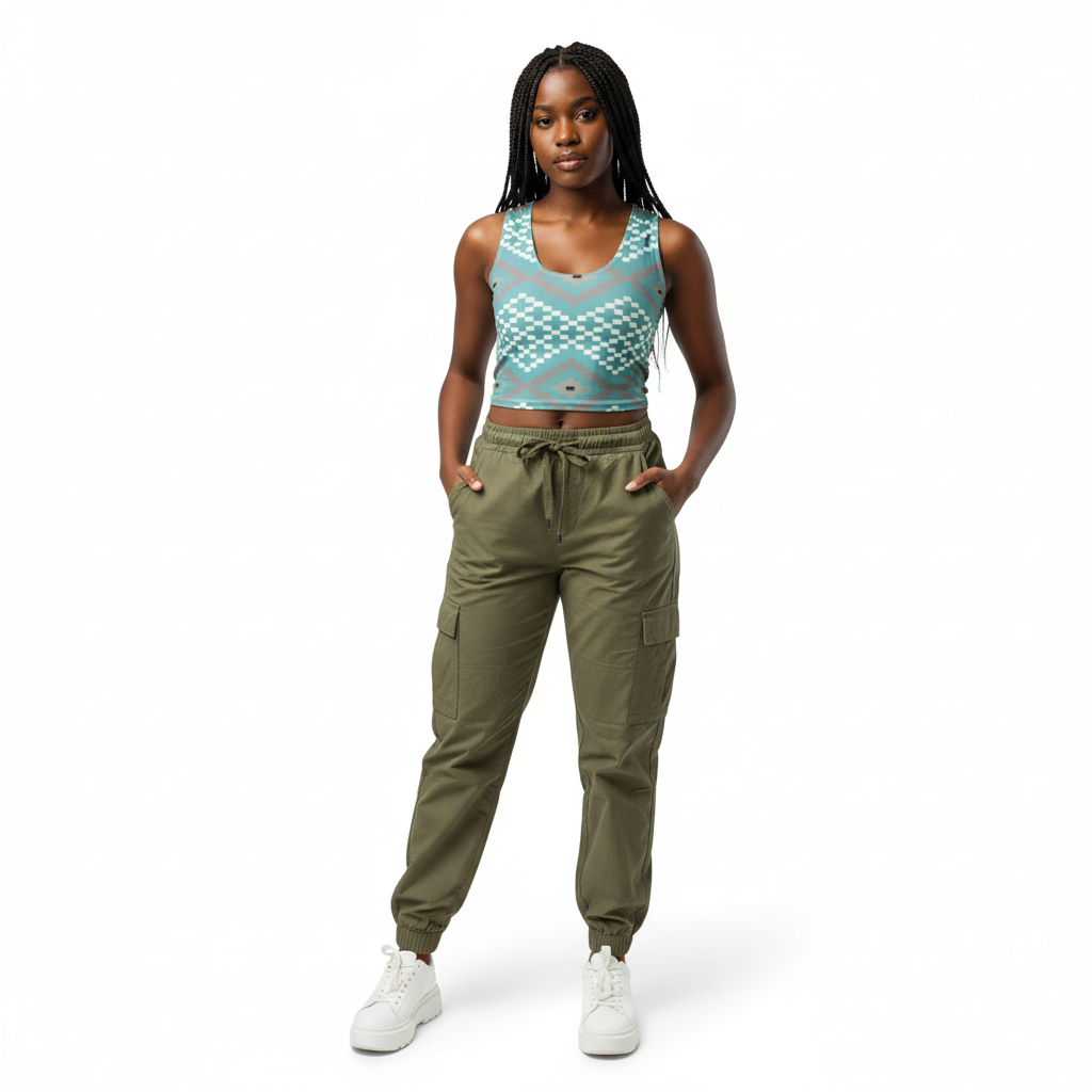 Radiant Vibes Crop Top with Cargo Joggers - Black Model