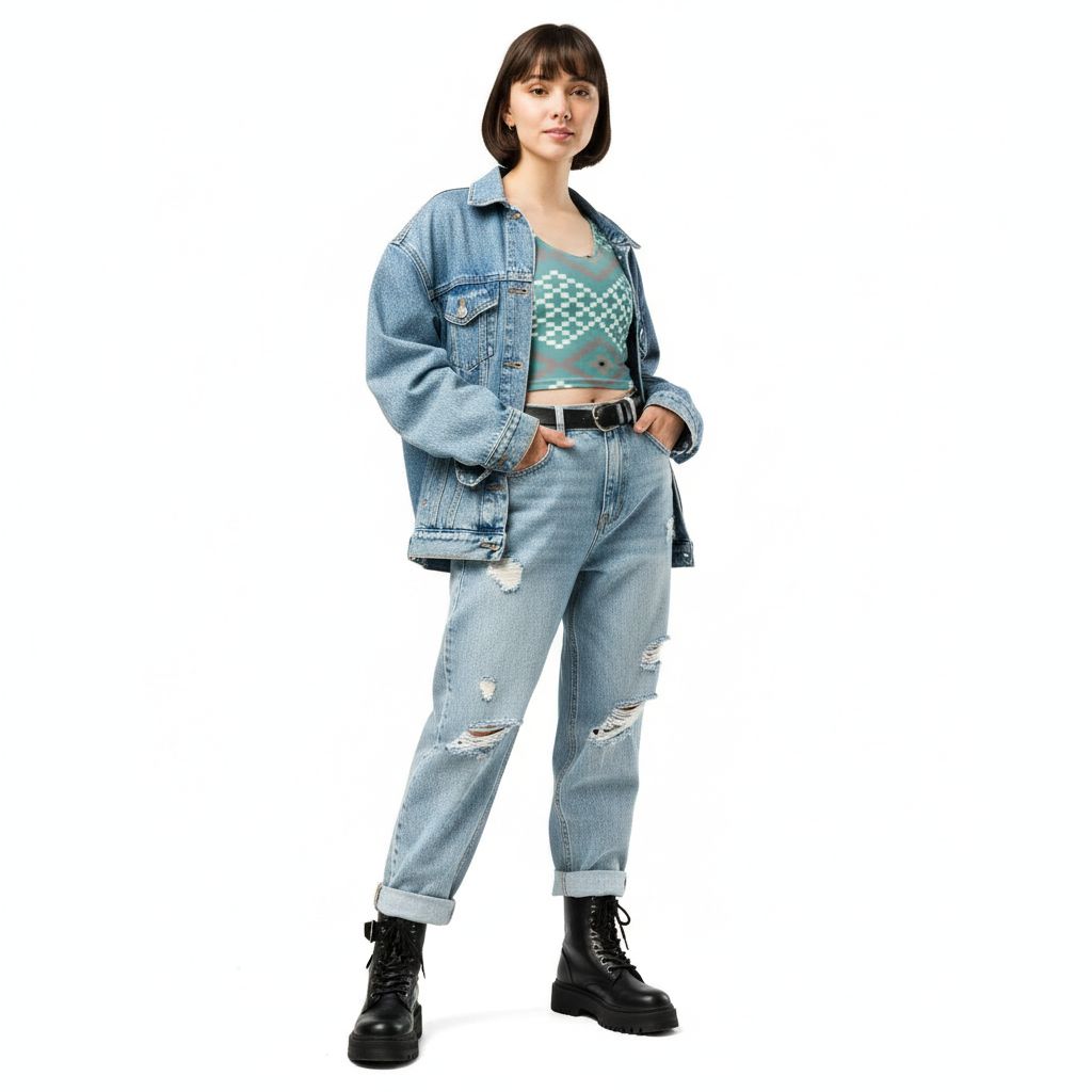Radiant Vibes Crop Top with Denim Jacket
