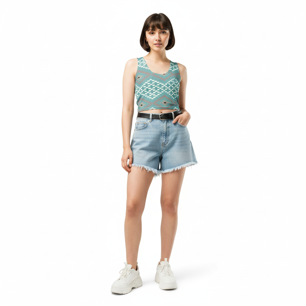 Radiant Vibes Crop Top with Denim Shorts