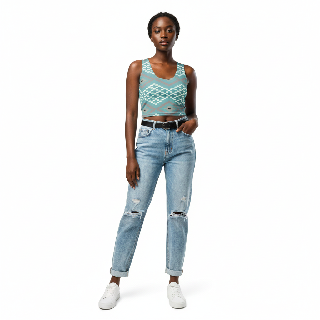 Radiant Vibes Crop Top with Distressed Jeans - Black Model