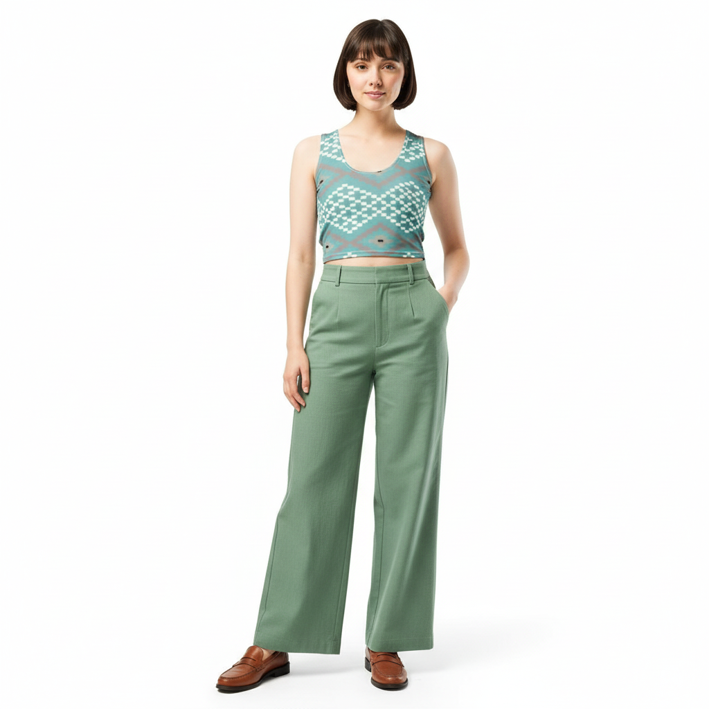 Radiant Vibes Crop Top with Wide-Leg Trousers