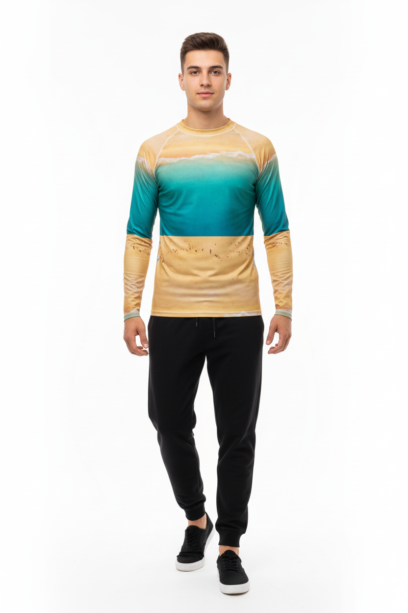 Rash guard with black joggers front