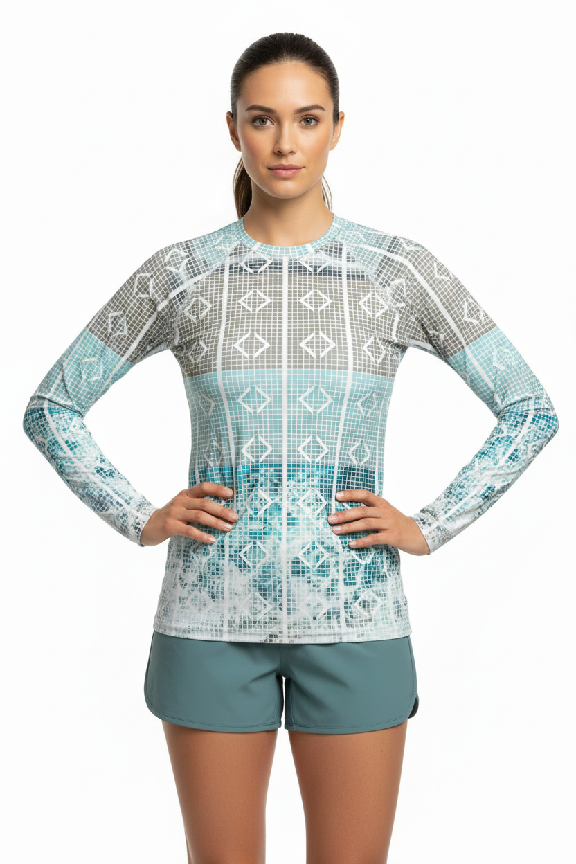 Rash Guard with Teal Boardshorts - Front View