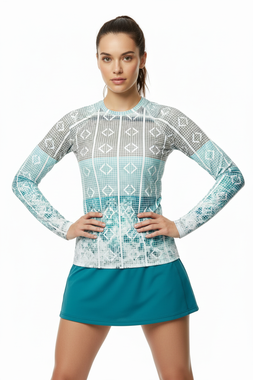 Rash Guard with Teal Sports Skirt - Front View