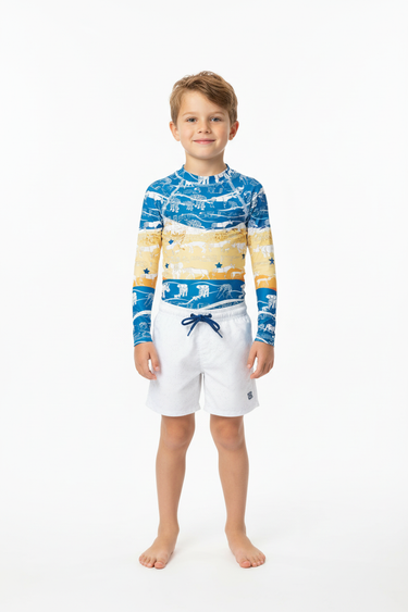 Rash Guard with White Boardshorts - Front