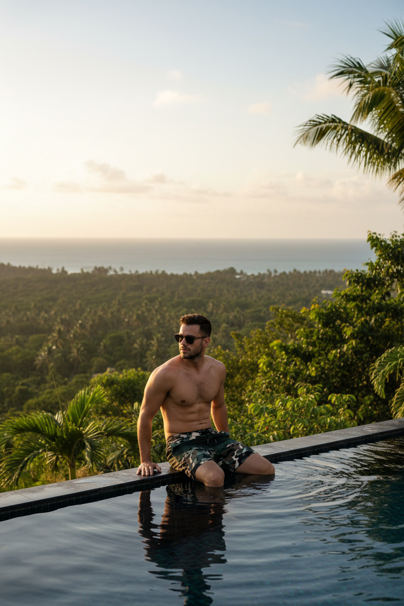 Shirtless Infinity Pool