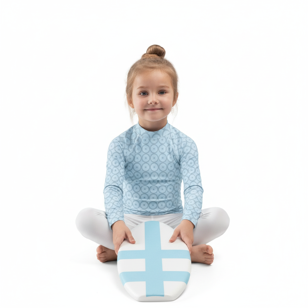 Sitting with surfboard