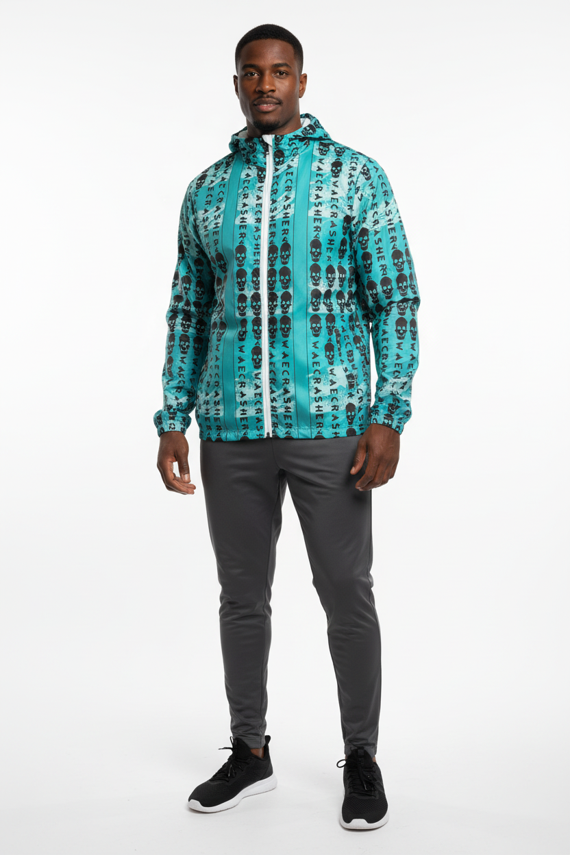Skull Pattern Windbreaker with Charcoal Track Pants - Full Body