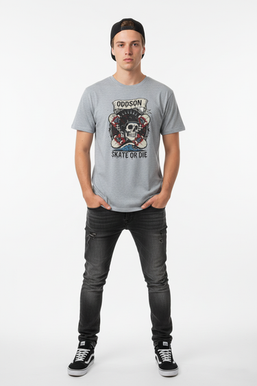 Sport grey tee front with hands in pockets