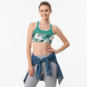 Sports bra with gray sweatpants