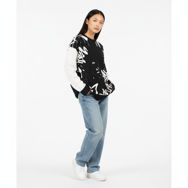 Street Art Graffiti Knit Sweater - Asian female model with light jeans