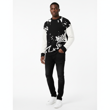 Street Art Graffiti Knit Sweater - Black male model with black jeans