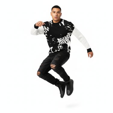 Street Art Graffiti Knit Sweater - Latino male model with distressed jeans