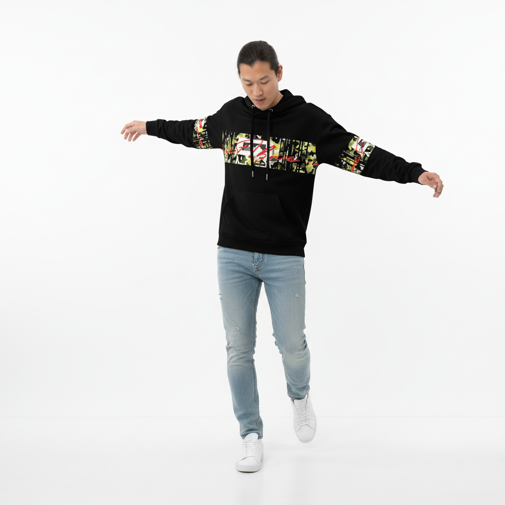 Streetwear - black hoodie with denim