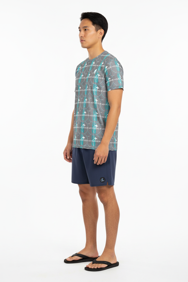 Surf style with navy boardshorts