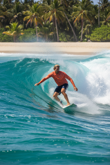 Surfing tropical beach wave