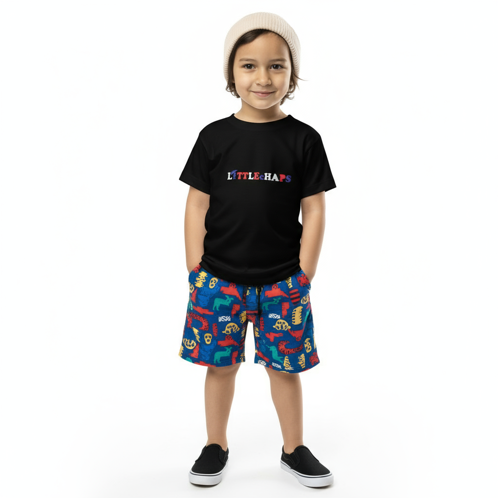 T-shirt with patterned shorts