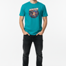 Tropical blue tee front with explosion graphic