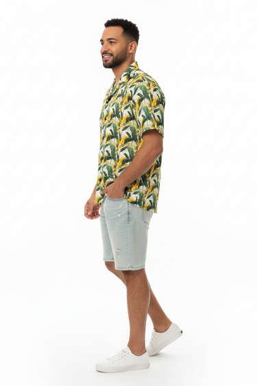 Tropical Leaf Print Shirt - Side Angle