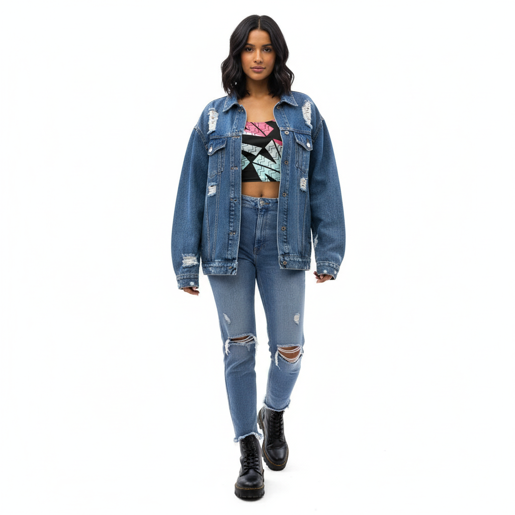 Vocise Crop Top with Denim Jacket