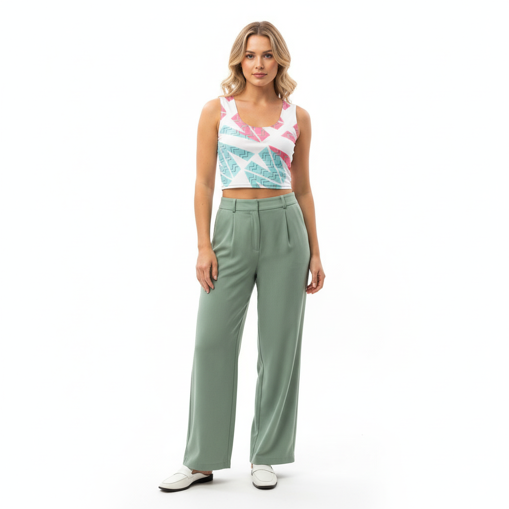 Vocise Crop Top with Wide-Leg Trousers