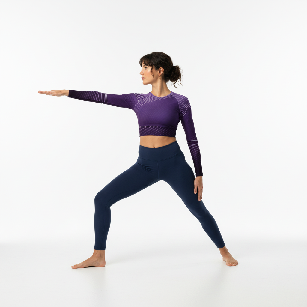 White athlete with dark hair in yoga pose
