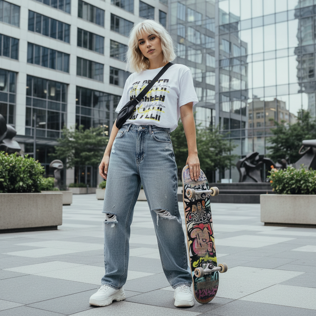 White female model - city plaza