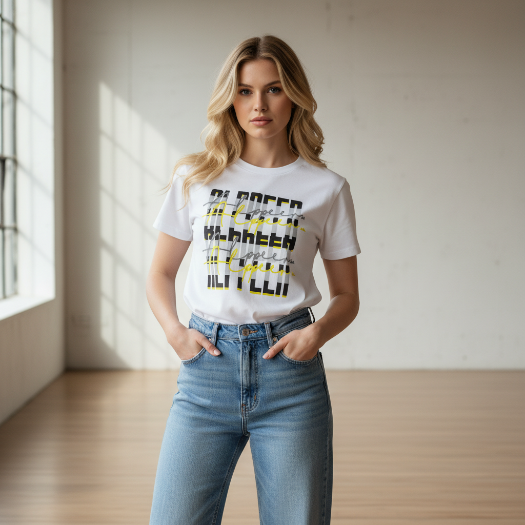White female model - minimalist indoor
