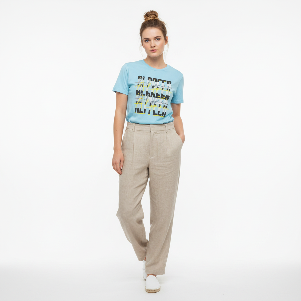 White female model - ocean blue tee