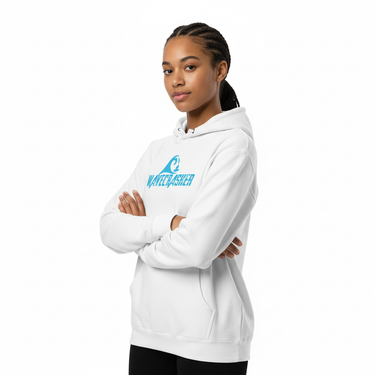 White hoodie three-quarter view