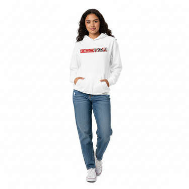 White hoodie with denim jeans