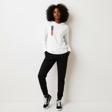 White jogger style look