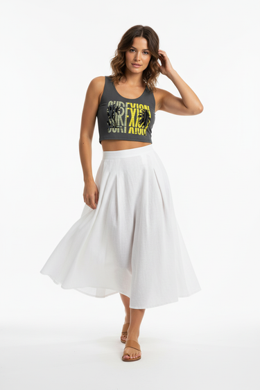White Linen Midi Skirt