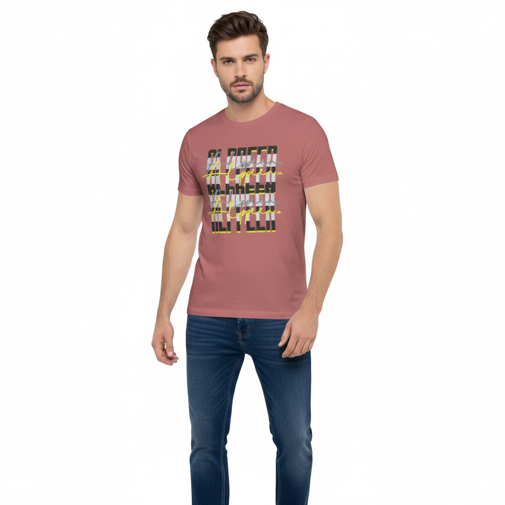 White male model - mauve tee
