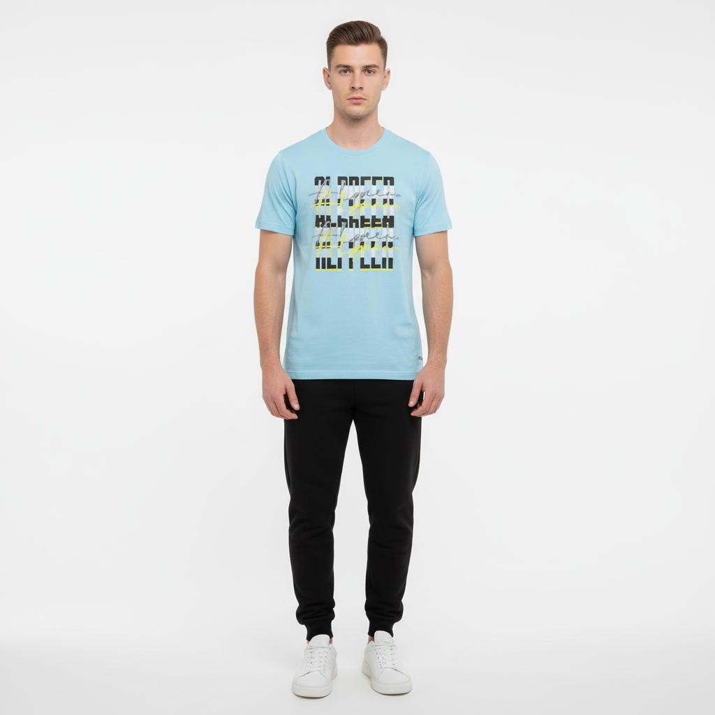 White male model - ocean blue tee
