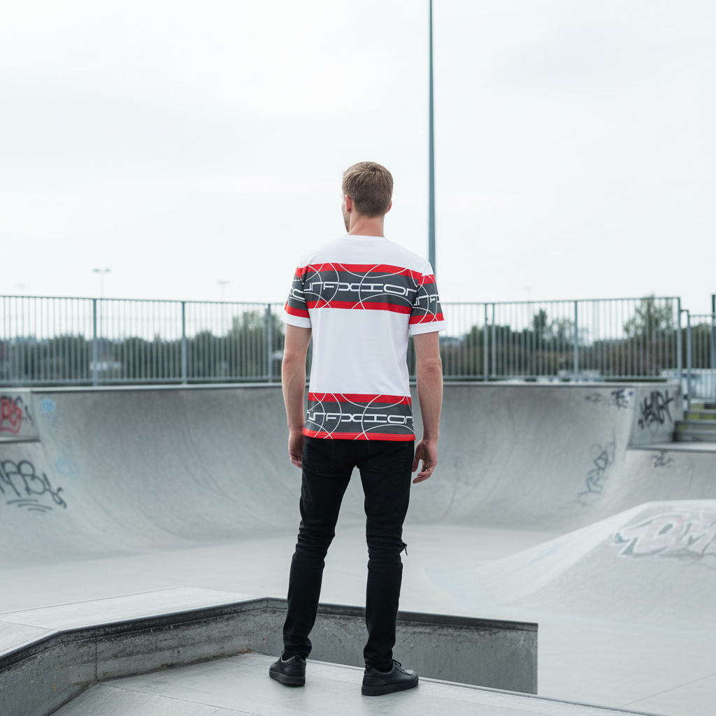 White male model - skatepark back