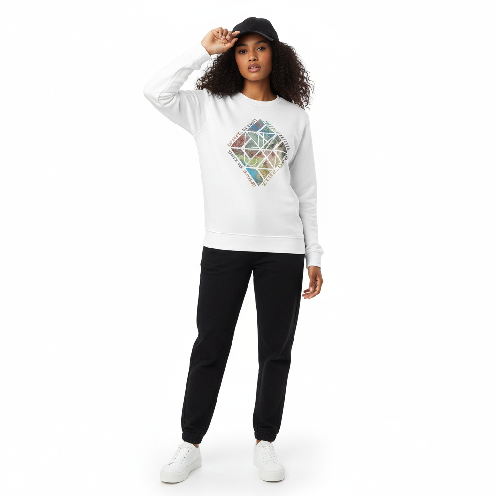 White sweatshirt with cap front