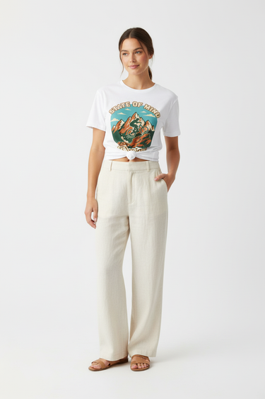 White Tee Female Linen Pants