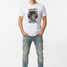White tee front with skull graphic