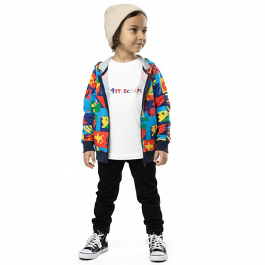 White tee layered under hoodie