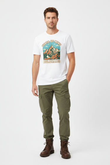 White Tee Male Cargo Pants